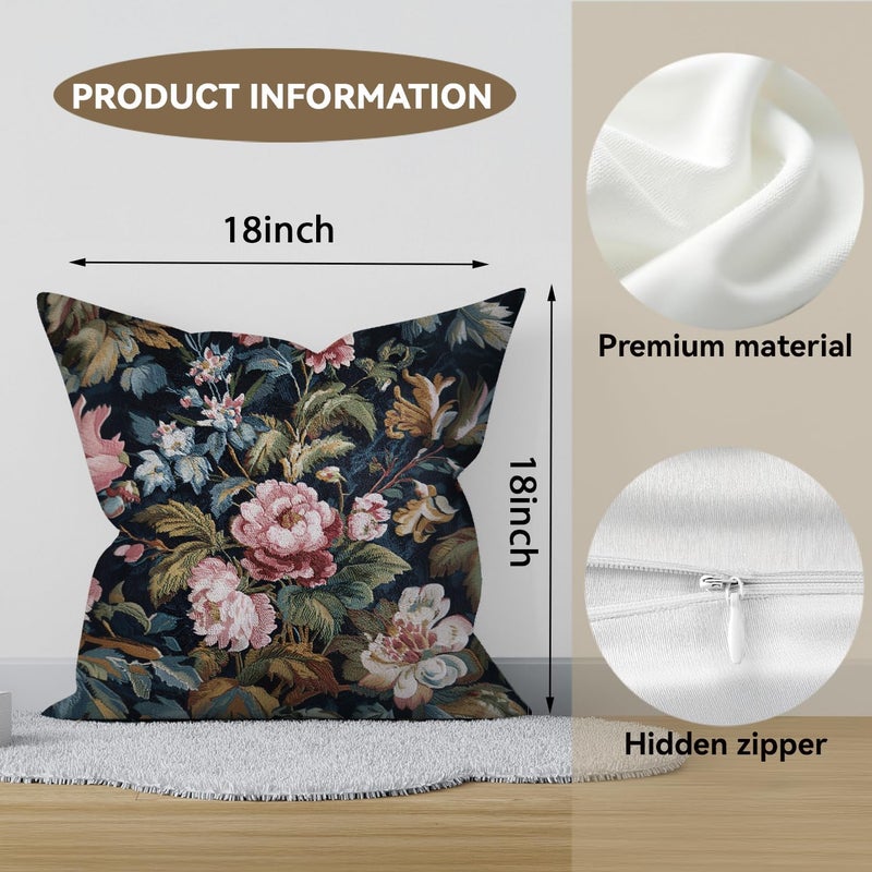 RBAFAO Vintage Floral Throw Pillow Covers, Vintage Flower Pattern Double Sided Cushion Cover, Indoor and Outdoor Home Art Decor Pillowcase for Sofa or Bedroom Decor 18x18inches (Pink Flower, 18x18inches) - Image 2